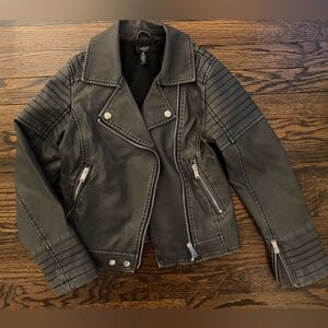 Aqua - black Faux Leather moto Jacket with Zipper Details